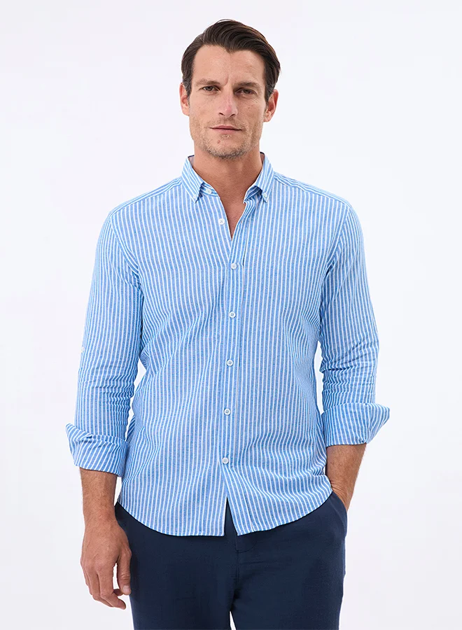 FELIX HARDY Men's Cotton Linen Blend Long Sleeve Shirt