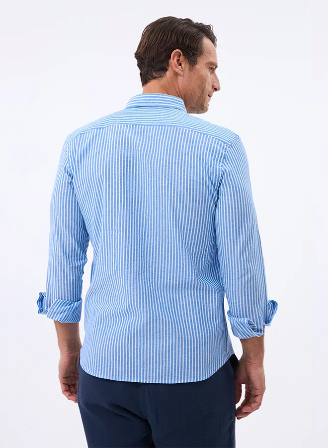 FELIX HARDY Sax Men's Cotton Linen Blend Long Sleeve Shirt for Men | Best Price UAE