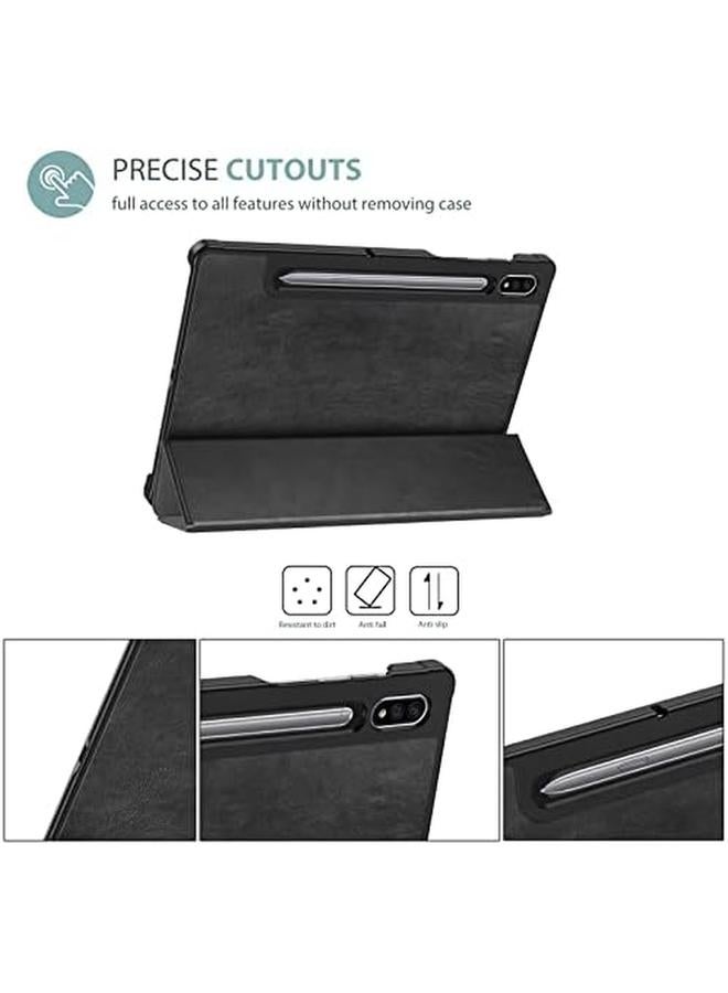 Procases Galaxy Tab S8 Tab S7 11 Inch Case Tri Fold Slim Case Folio Pu Leather Protective Smart Cover For 11 Inch Samsung Tab S8 2022 Galaxy Tab S7 2020 Sm X700 X706 T870 T875 T878 Black - Image 2
