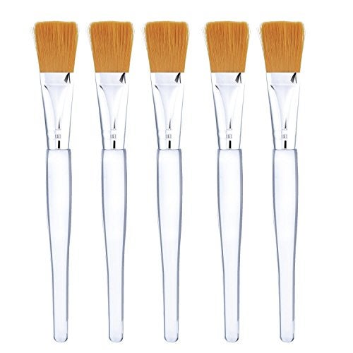 Mudder Facial Mask Brush Makeup Brushes Cosmetic Tools with Clear Plastic Handle, 5 Pack (Silver with Yellow Brush) - Image 1