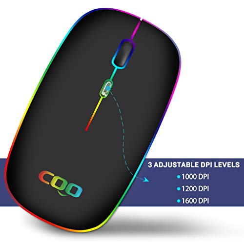 COO Wireless Mouse, LED Slim Bluetooth Mouse with 3 Adjustable DPI, Silent, Rechargeable, Dual Mode(Bluetooth 5.1 and 2.4G Wireless) for iPad OS 13, MacBook, Laptop, Mac OS 10.10 - Image 5