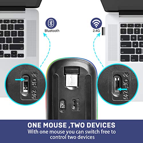 COO Wireless Mouse, LED Slim Bluetooth Mouse with 3 Adjustable DPI, Silent, Rechargeable, Dual Mode(Bluetooth 5.1 and 2.4G Wireless) for iPad OS 13, MacBook, Laptop, Mac OS 10.10 - Image 3