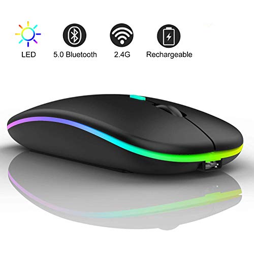 COO Wireless Mouse, LED Slim Bluetooth Mouse with 3 Adjustable DPI, Silent, Rechargeable, Dual Mode(Bluetooth 5.1 and 2.4G Wireless) for iPad OS 13, MacBook, Laptop, Mac OS 10.10 - Image 2