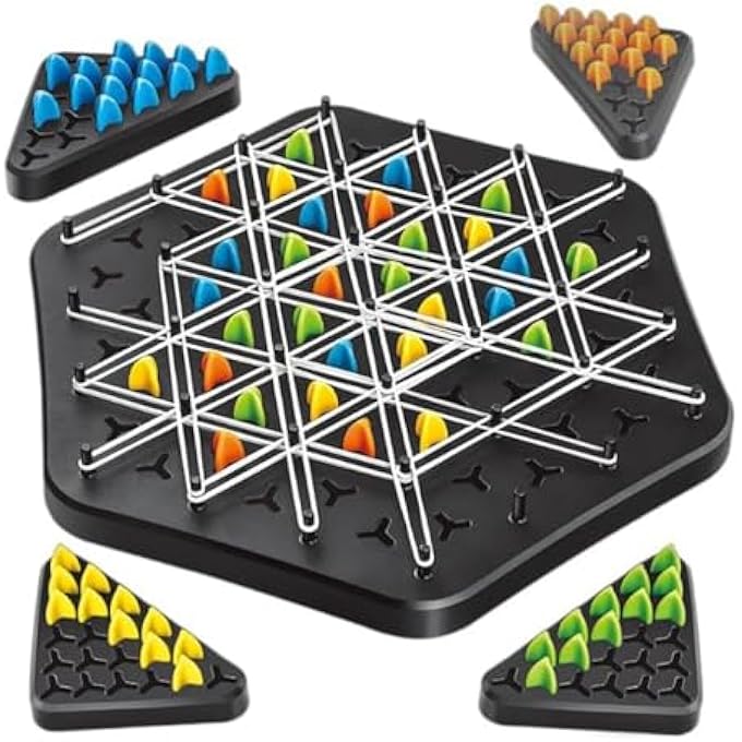 Soofam Chain Triangle Chess GameBoard Games for Family NightRubber Band Chain Triangle ChessFamily Games for Kids and AdultsEducational Desktop Chain Chess2 to 4 Players - Image 1