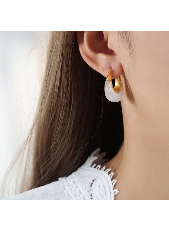 European And American Exaggerated Retro U-shaped Multi-color Fashion Ear Ring elry Titanium Steel Plated 18k Gold Women's Earrings elry