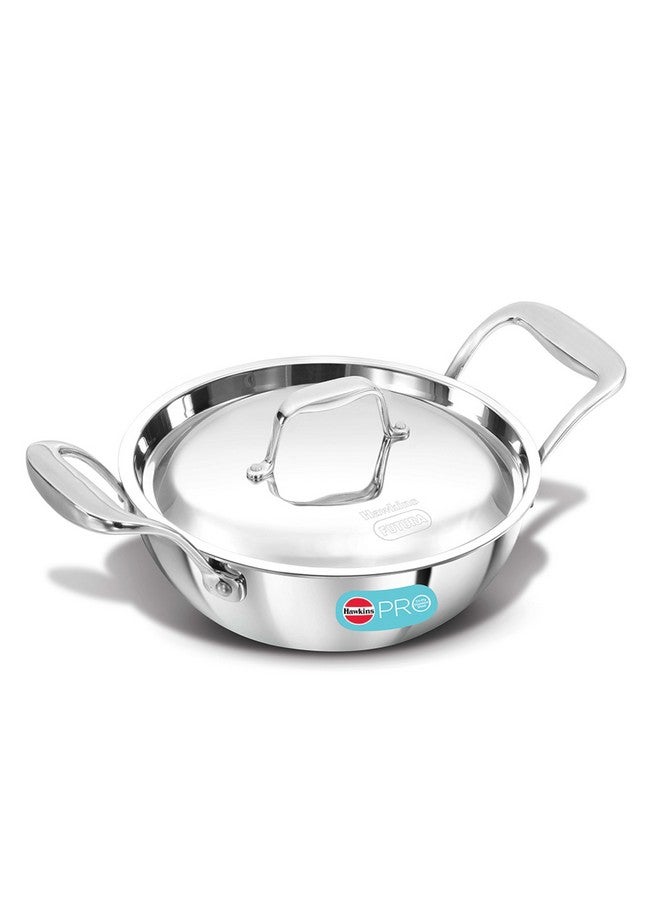 Hawkins Pro 1.5 Litre Deep-Fry Pan, Triply Stainless Steel Kadhai with Steel Handles and Steel Lid, Small Kadhai, Silver (PSK15S) - Image 1
