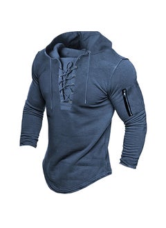 Generic Mens Casual Sports Hoodie Solid Color Spring Autumn DL24 Blue 