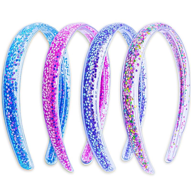 FROG SAC FROG SAC 4 Glitter Headbands for Girls - Sparkly Headband with Teeth for Kids, Cute Sparkle Head Bands for Little Girl, Toddler Hair Accessories, Confetti Hairband Easter Basket Stuffers 