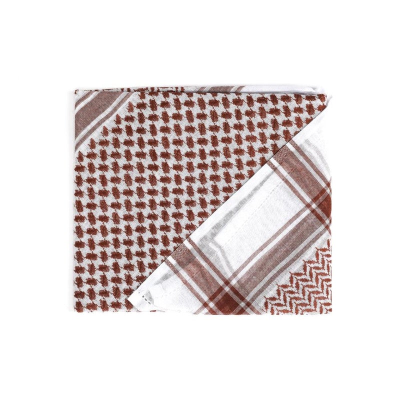 اليرموك شماغ الكوفية العربية التقليدية - غطاء رأس قطني خفيف الوزن للرجال والنساء (بني وأبيض) - Image 1