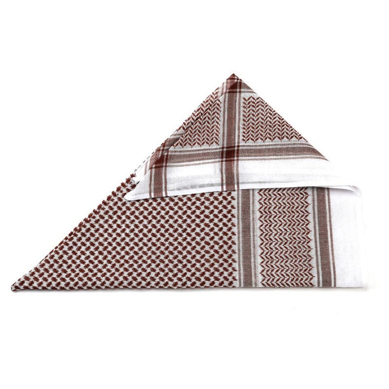 اليرموك شماغ الكوفية العربية التقليدية - غطاء رأس قطني خفيف الوزن للرجال والنساء (بني وأبيض) - Image 3