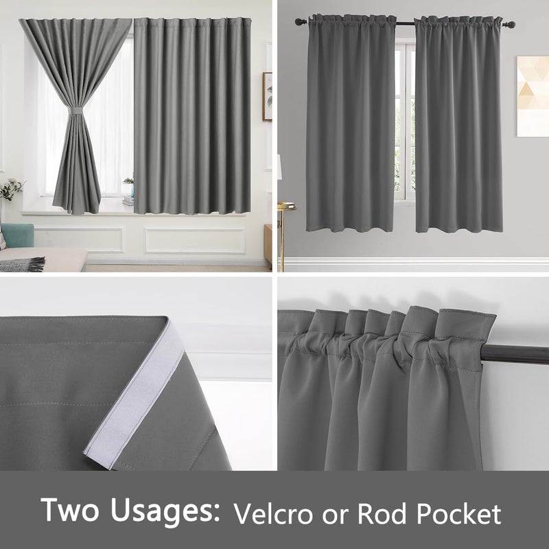 Muamar Velcro Blackout Curtains for Bedroom 2 Panels with Tiebacks(Grey  34"" W x 45"" L) Without Rods Small Curtains Kitchen Curtains Easy Install for Window Bathroom Door Wardrobe  Cabinet Etc - Image 4