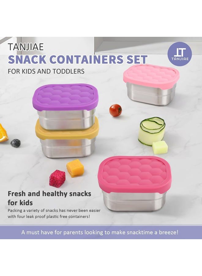 Tanjiae 4Pack Small (1 CUP) 8oz Stainless Steel Snack Containers for Kids | Reusable Easy Open Toddler Snack Containers with Silicone Lids | Stackable Toddler Lunch Box for Daycare, School and Travel - Image 3