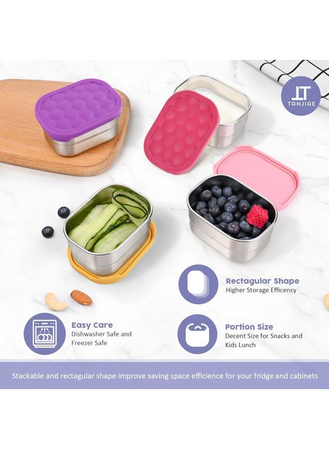 Tanjiae 4Pack Small (1 CUP) 8oz Stainless Steel Snack Containers for Kids | Reusable Easy Open Toddler Snack Containers with Silicone Lids | Stackable Toddler Lunch Box for Daycare, School and Travel - Image 5