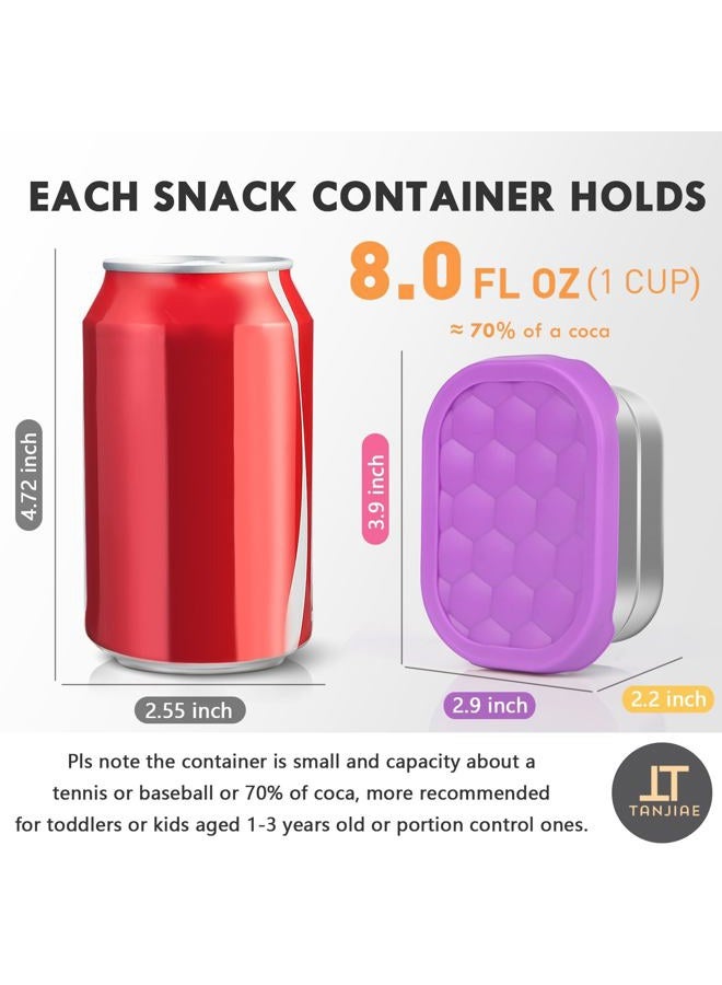 Tanjiae 4Pack Small (1 CUP) 8oz Stainless Steel Snack Containers for Kids | Reusable Easy Open Toddler Snack Containers with Silicone Lids | Stackable Toddler Lunch Box for Daycare, School and Travel - Image 2