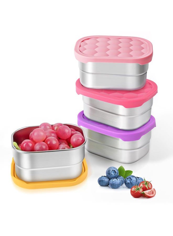 Tanjiae 4Pack Small (1 CUP) 8oz Stainless Steel Snack Containers for Kids | Reusable Easy Open Toddler Snack Containers with Silicone Lids | Stackable Toddler Lunch Box for Daycare, School and Travel - Image 1