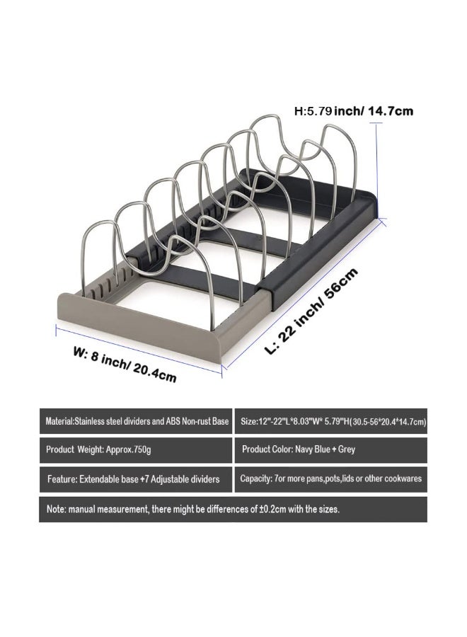 NYVIO Pan Pot Lid Rack Organizer 7 Tier Adjustable Kitchen Storage Holder Expandable Up to 22 Inch for Cabinet Countertop Cupboard Hanging Steel Rack - Image 3