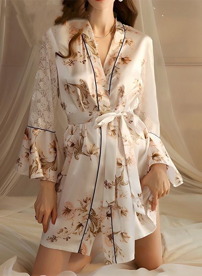 Women's Bathrobe Light Luxury Ice Silk Satin Cool Feeling Nightgown Trumpet Sleeve Design Breathable Skin-friendly Bathrobe Design And Color - Image 5