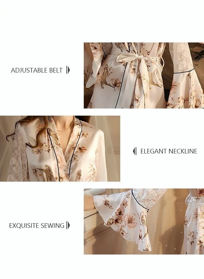 Women's Bathrobe Light Luxury Ice Silk Satin Cool Feeling Nightgown Trumpet Sleeve Design Breathable Skin-friendly Bathrobe Design And Color - Image 3