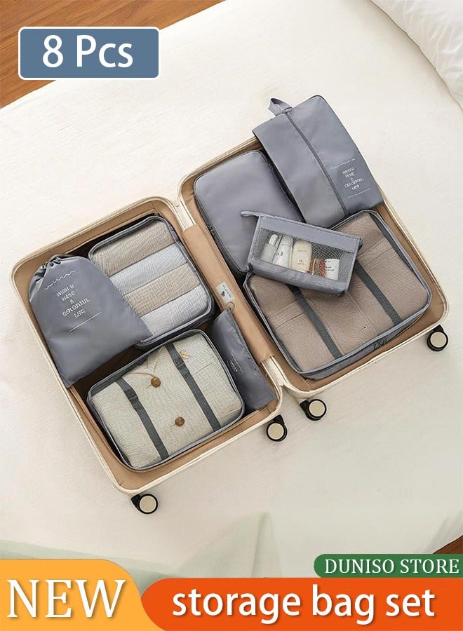 DUNISO 8-Piece Travel Luggage Organizer Set, Suitcase Organizer with Multiple Compression Packing Cubes,Cloth Bags, Shoe Bag, Laundry Bag, Toiletry Bag, Accessories Bag, Underwear Bag (Navy Blue) - Image 1