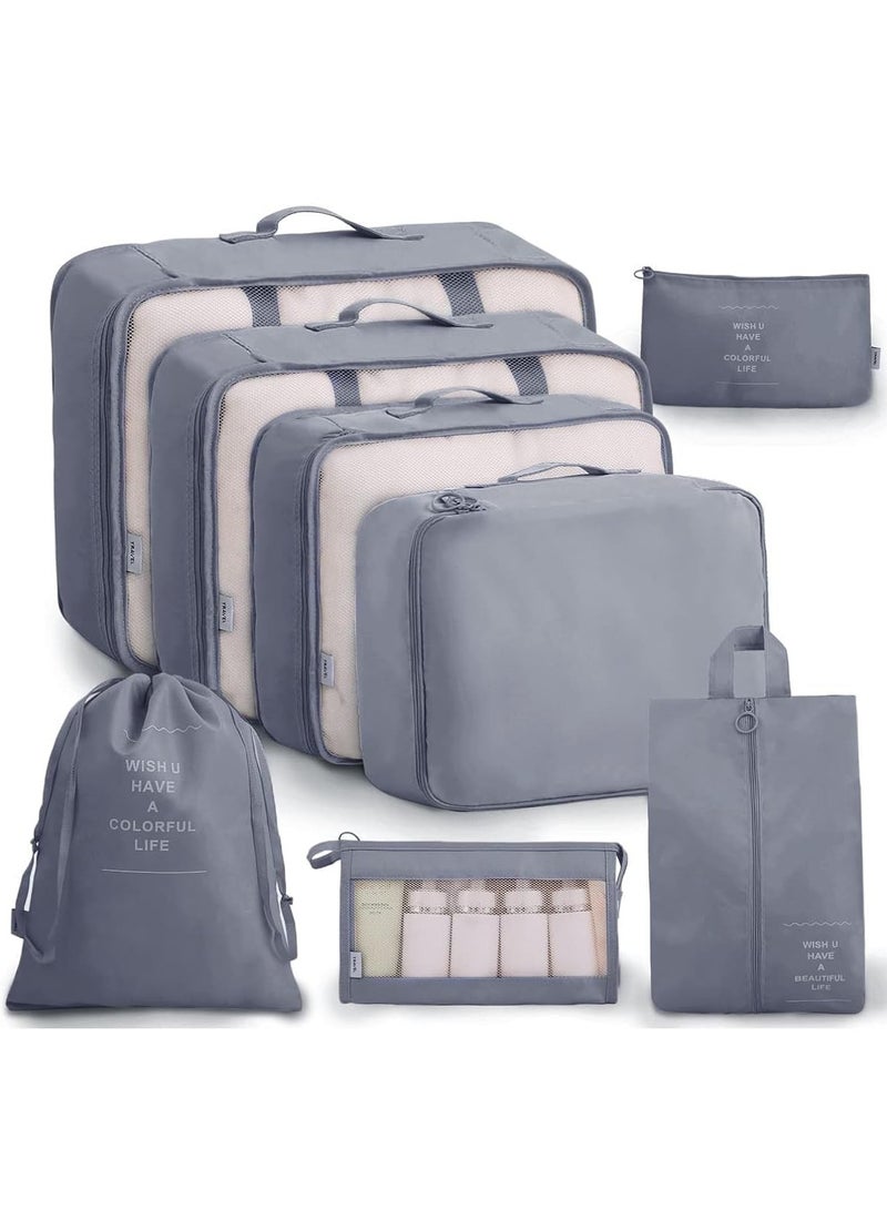 DUNISO 8-Piece Travel Luggage Organizer Set, Suitcase Organizer with Multiple Compression Packing Cubes,Cloth Bags, Shoe Bag, Laundry Bag, Toiletry Bag, Accessories Bag, Underwear Bag (Navy Blue) - Image 2
