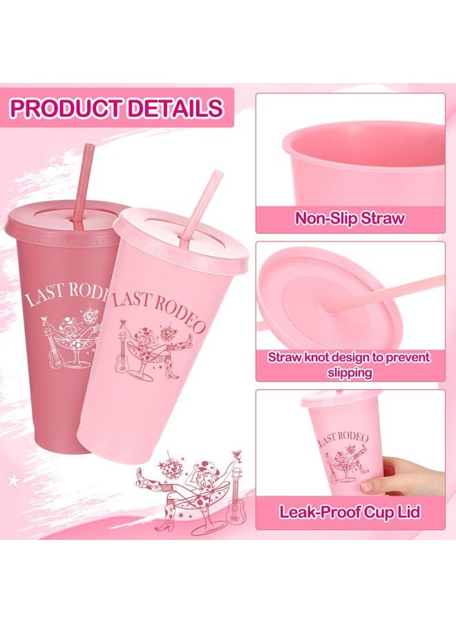 Potchen 12 Pcs Last Rodeo Cowgirl Bachelorette Party Plastic Cups with Lids and Straws 24 oz Pink Western Cowgirl Party Tumbler Cups for Bachelorette Bridal Shower Gifts - Image 3