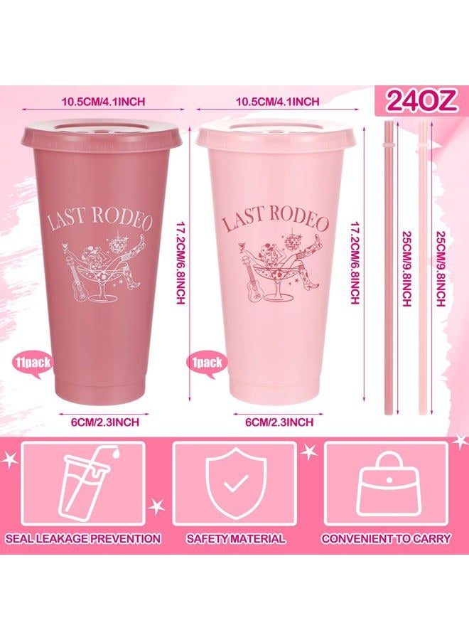 Potchen 12 Pcs Last Rodeo Cowgirl Bachelorette Party Plastic Cups with Lids and Straws 24 oz Pink Western Cowgirl Party Tumbler Cups for Bachelorette Bridal Shower Gifts - Image 2