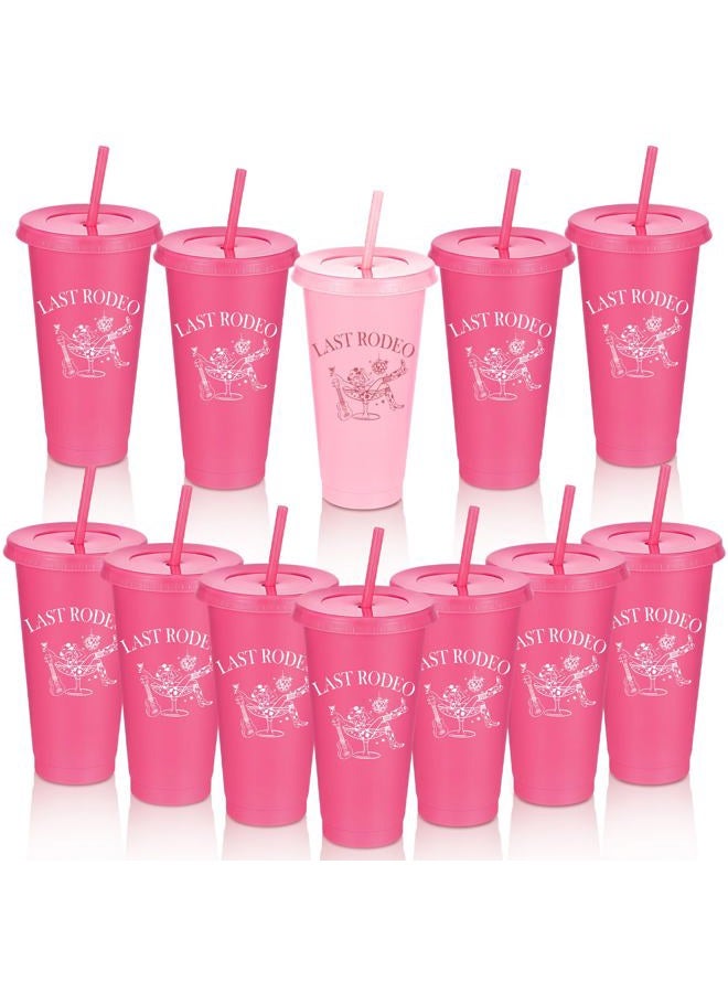 Potchen 12 Pcs Last Rodeo Cowgirl Bachelorette Party Plastic Cups with Lids and Straws 24 oz Pink Western Cowgirl Party Tumbler Cups for Bachelorette Bridal Shower Gifts - Image 1