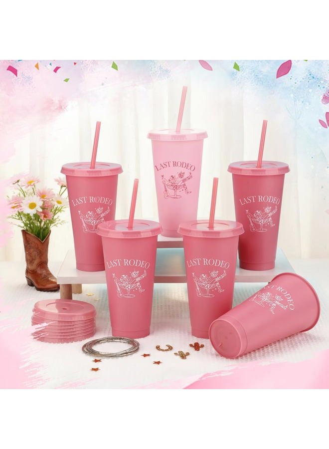 Potchen 12 Pcs Last Rodeo Cowgirl Bachelorette Party Plastic Cups with Lids and Straws 24 oz Pink Western Cowgirl Party Tumbler Cups for Bachelorette Bridal Shower Gifts - Image 4