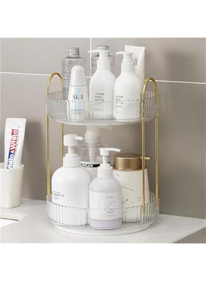 HOOKOR 360 Rotating Makeup Organizer for Vanity, Bathroom Countertop Organizer Spinning Perfume Organizer, High-Capacity Cosmetic and Skincare Dresser Make Up Holder Rack (White, 2 Tier) - Image 1