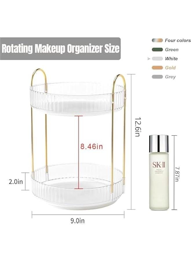 HOOKOR 360 Rotating Makeup Organizer for Vanity, Bathroom Countertop Organizer Spinning Perfume Organizer, High-Capacity Cosmetic and Skincare Dresser Make Up Holder Rack (White, 2 Tier) - Image 4