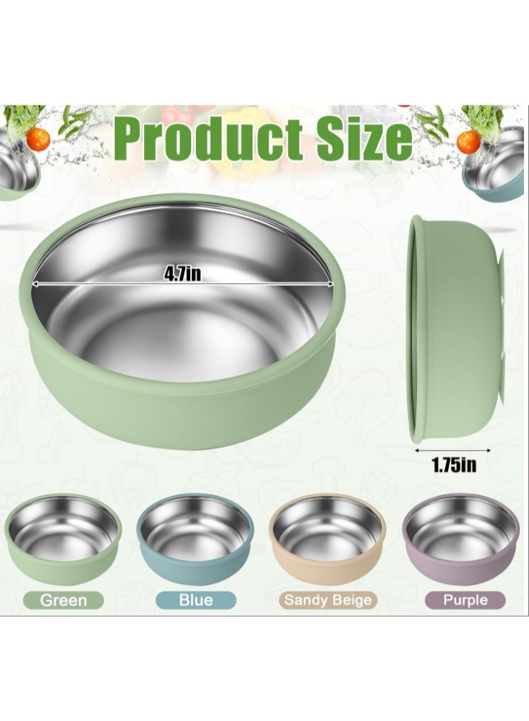 Stainless Steel Baby Bowls with Suction, 4 Pack Removable Colorful Silicone Sleeve Toddlers Kids Bowl, Non-Toxic Snack Container for Baby Food Feeding, Non-Slip & Unbreakable, Dishwasher Safe - Image 2