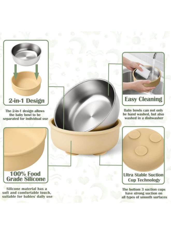 Stainless Steel Baby Bowls with Suction, 4 Pack Removable Colorful Silicone Sleeve Toddlers Kids Bowl, Non-Toxic Snack Container for Baby Food Feeding, Non-Slip & Unbreakable, Dishwasher Safe - Image 3
