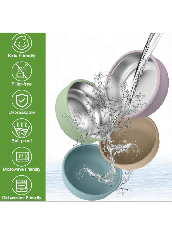 Stainless Steel Baby Bowls with Suction, 4 Pack Removable Colorful Silicone Sleeve Toddlers Kids Bowl, Non-Toxic Snack Container for Baby Food Feeding, Non-Slip & Unbreakable, Dishwasher Safe - Image 5