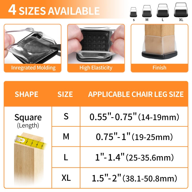 Ezprotekt Chair Leg Sliders for Carpet, 24 Pcs Square Chair Glides for Carpet, Carpet Furniture Pads Stool Leg Protectors Caps, Carpet Furniture Glides Quickly and Easily (L Fit:1" - 1.4") - Image 2