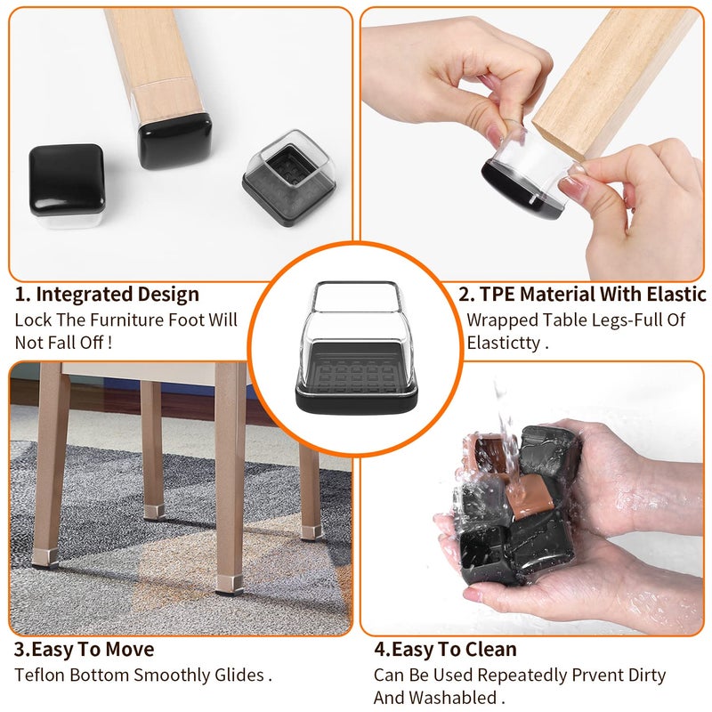 Ezprotekt Chair Leg Sliders for Carpet, 24 Pcs Square Chair Glides for Carpet, Carpet Furniture Pads Stool Leg Protectors Caps, Carpet Furniture Glides Quickly and Easily (L Fit:1" - 1.4") - Image 3