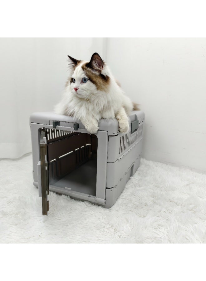 ويسفور حامل قطط قابل للطي، قفص سفر بلاستيكي متين مع باب قفل آمن، قفص محمول للحيوانات الأليفة للقطط والحيوانات الأليفة الصغيرة التي يقل وزنها عن 7.5 كجم، 32 × 48 × 31.5 سم - Image 2