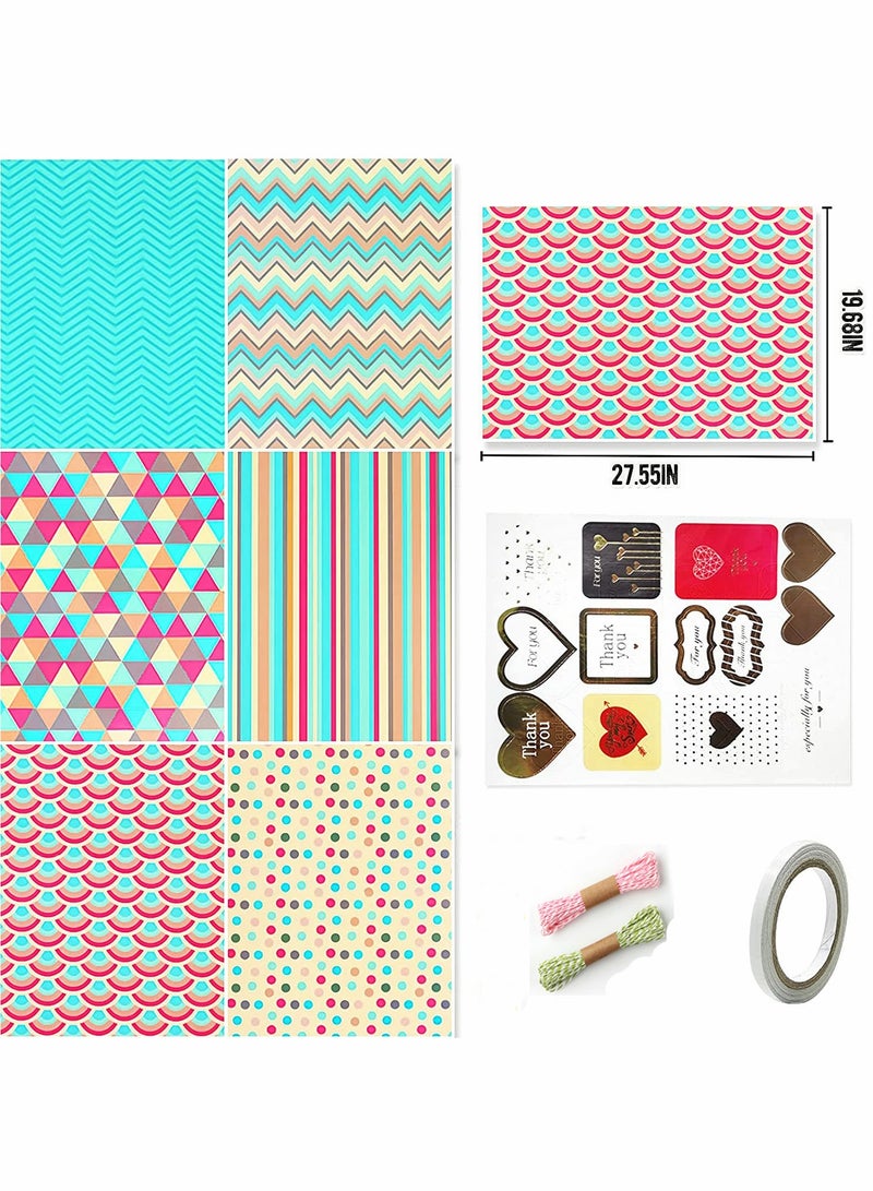 Birthday Gift Wrapping Paper Set Included 6 Pack Gift Wrap Paper with Ribbon, Sticker and Tape, for Birthday, Weddings, Graduations, Boys, Girls, All Occasion