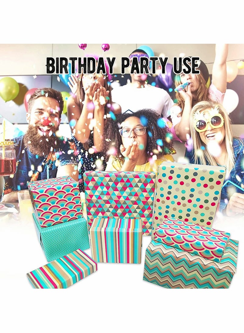 Birthday Gift Wrapping Paper Set Included 6 Pack Gift Wrap Paper with Ribbon, Sticker and Tape, for Birthday, Weddings, Graduations, Boys, Girls, All Occasion