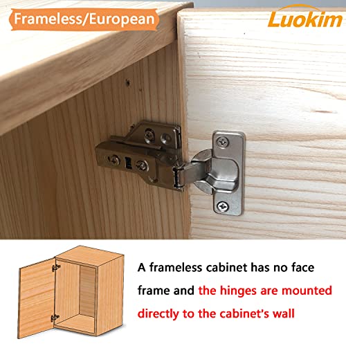 Luokim 4 Pack 2 Pairs Frameless Kitchen Cabinet Hinges Soft Close Half Overlay European 35mm Cup Cabinet Door Hinge Heavy Duty 105 Degree Opening Concealed Cabinet Hinge - Image 4