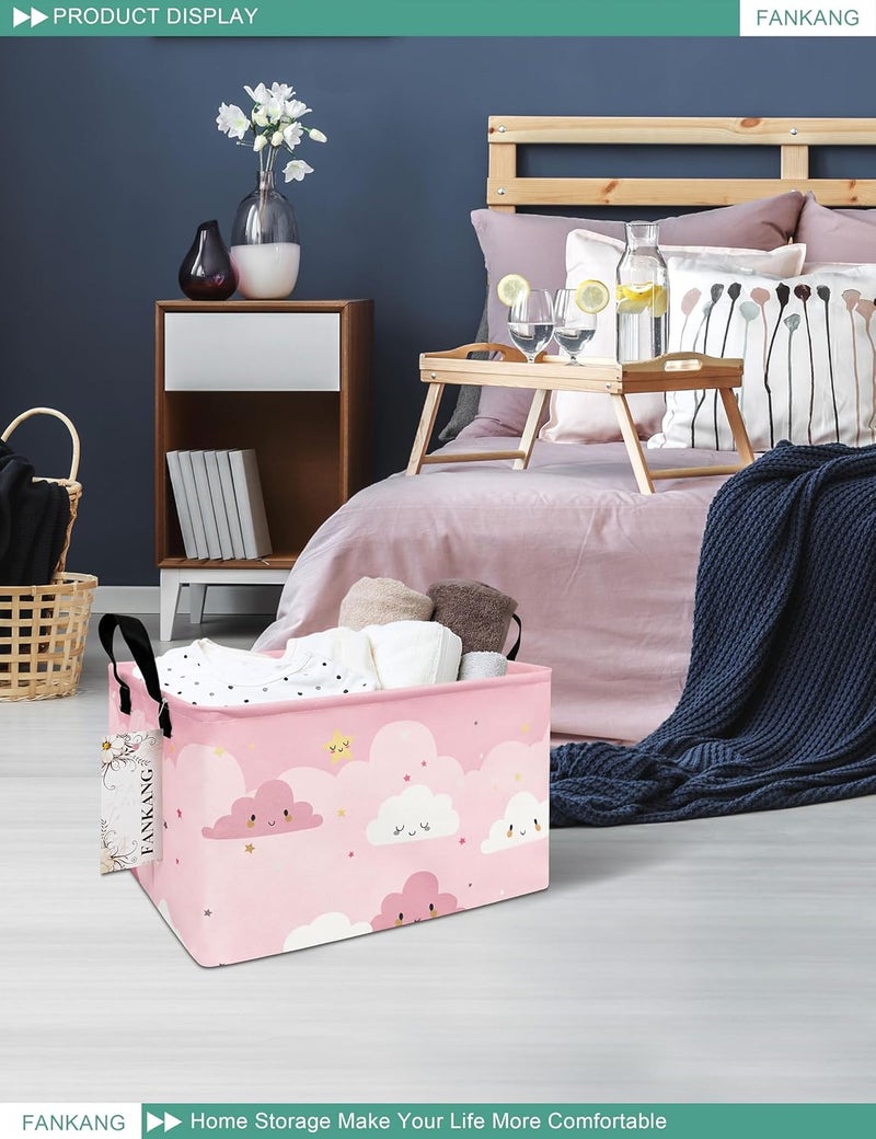 FANKANG Storage Bins, Nursery Hamper Canvas Laundry Basket Foldable with Waterproof PE Coating Large Storage Baskets for Kids Boys and Girls, Office, Bedroom, Clothes,Toys(Rec-pink cloud ） - Image 4
