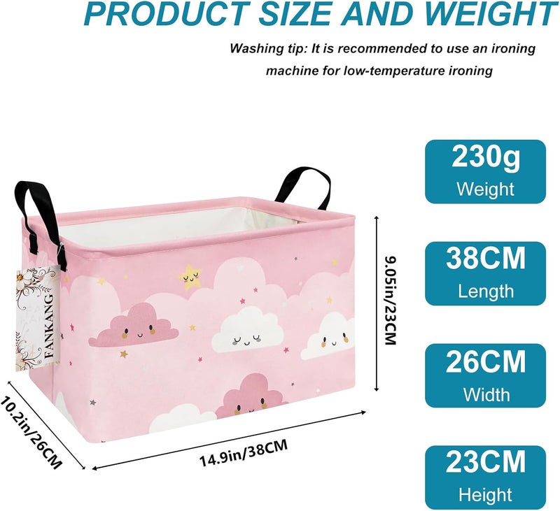 FANKANG Storage Bins, Nursery Hamper Canvas Laundry Basket Foldable with Waterproof PE Coating Large Storage Baskets for Kids Boys and Girls, Office, Bedroom, Clothes,Toys(Rec-pink cloud ） - Image 2
