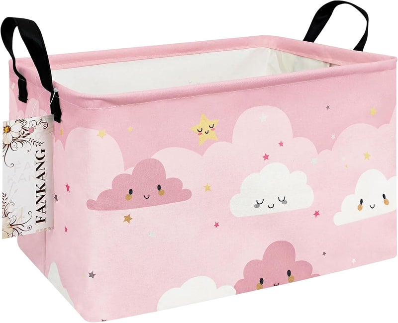 FANKANG Storage Bins, Nursery Hamper Canvas Laundry Basket Foldable with Waterproof PE Coating Large Storage Baskets for Kids Boys and Girls, Office, Bedroom, Clothes,Toys(Rec-pink cloud ） - Image 1