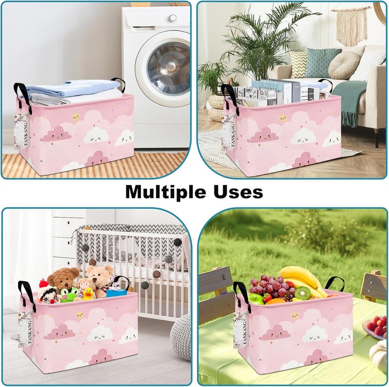 FANKANG Storage Bins, Nursery Hamper Canvas Laundry Basket Foldable with Waterproof PE Coating Large Storage Baskets for Kids Boys and Girls, Office, Bedroom, Clothes,Toys(Rec-pink cloud ） - Image 5