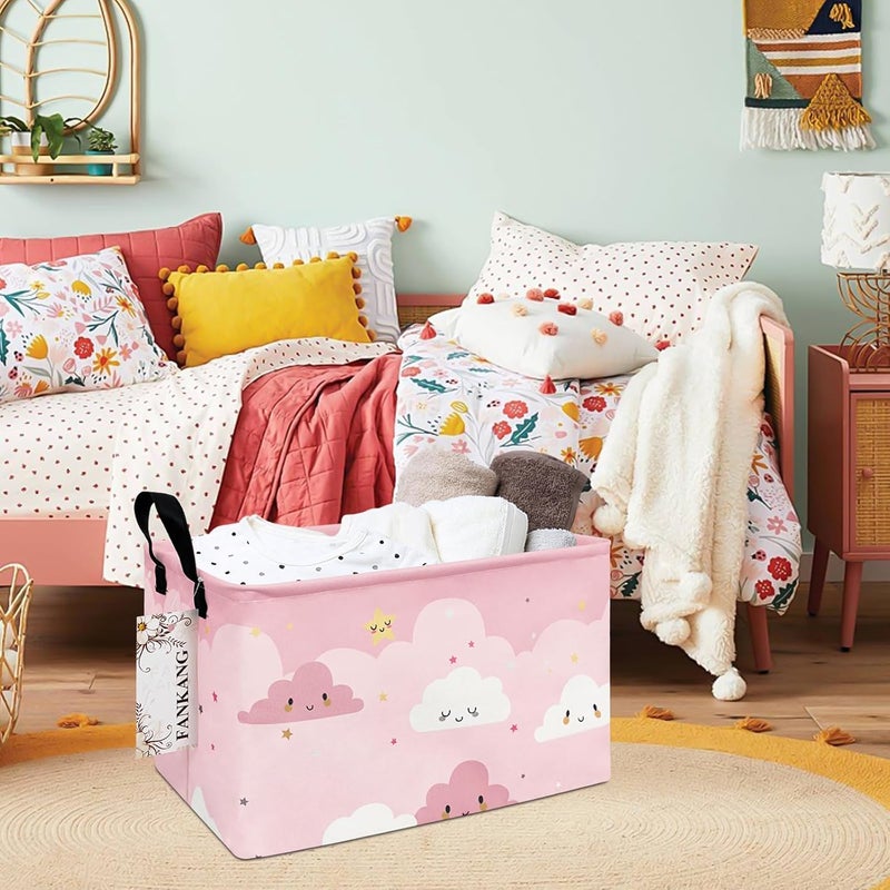 FANKANG Storage Bins, Nursery Hamper Canvas Laundry Basket Foldable with Waterproof PE Coating Large Storage Baskets for Kids Boys and Girls, Office, Bedroom, Clothes,Toys(Rec-pink cloud ） - Image 3