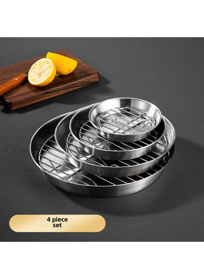 304 Stainless Steel Grill Plate Air Fryer Baking Disc Barbecue Plate Barbecue Plate Round Dipper Multi-use Tray-Specifications:Four-piece Set - Image 1
