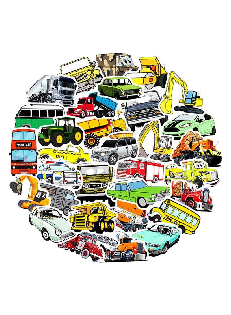 50-Piece Cool Vehicle Stickers Pack Cartoon Excavator Car Waterproof Vinyl Stickers - Image 2