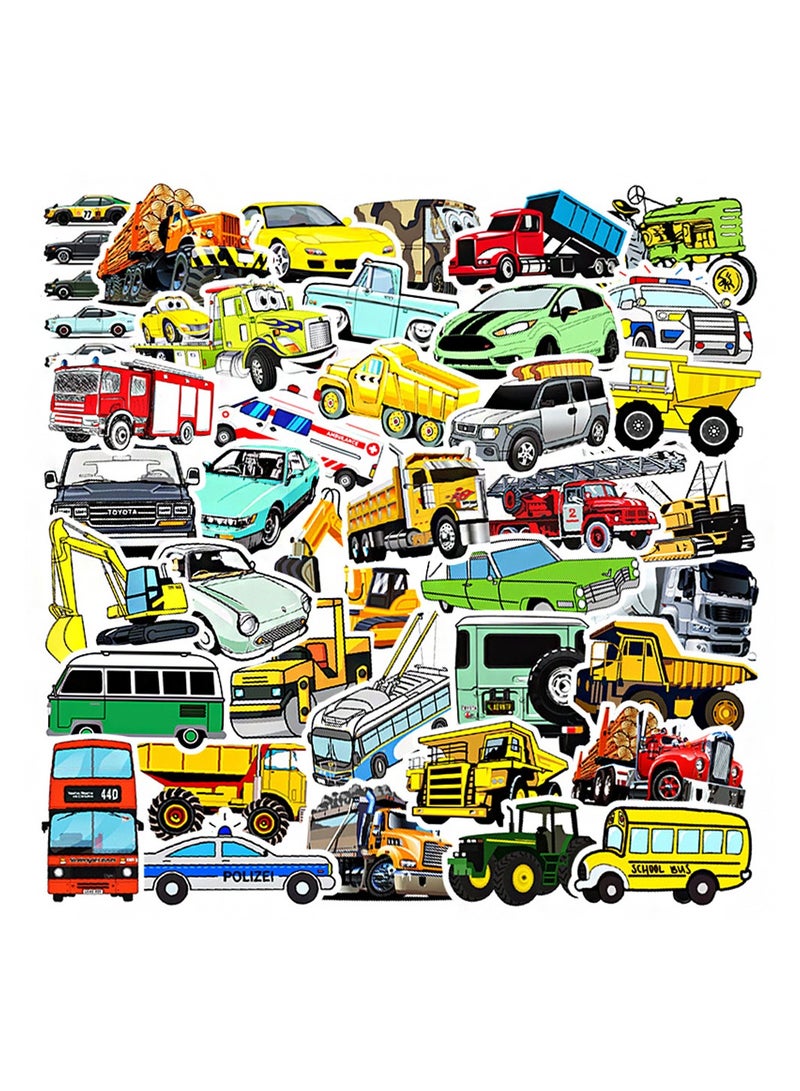 50-Piece Cool Vehicle Stickers Pack Cartoon Excavator Car Waterproof Vinyl Stickers - Image 1