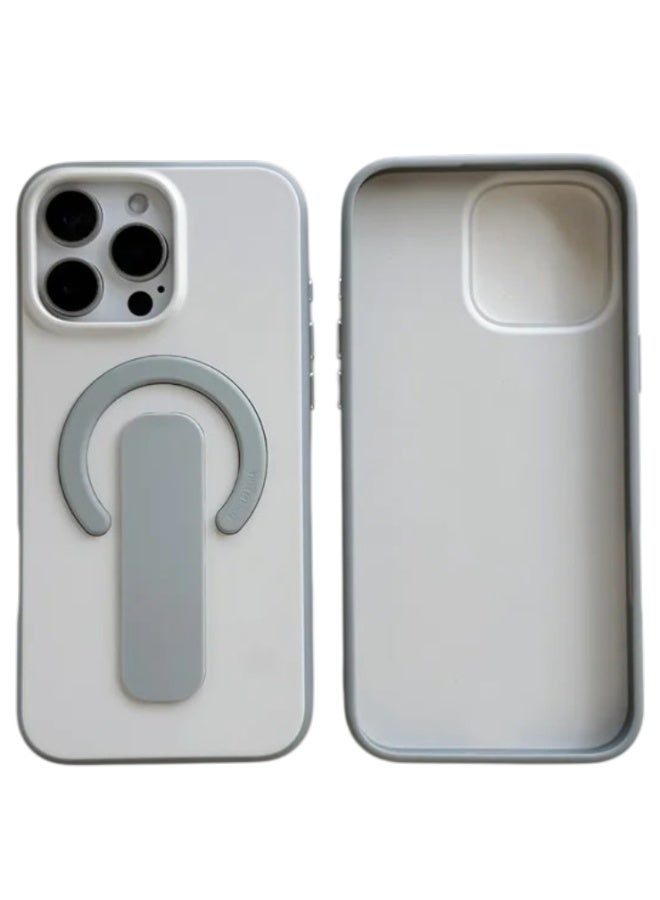 جراب مغناطيسي لهاتف iPhone 16 Pro Max مع حامل مدمج وحماية من السقوط – فضي - Image 2