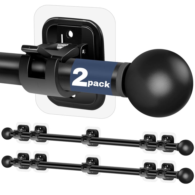 Tidisort Curtain Rods No Drilling for Windows58 Inch Diameter Drapey Pole with No Drill Curtain Rod Brackets 2PCS Black 48 to 84 - Image 2