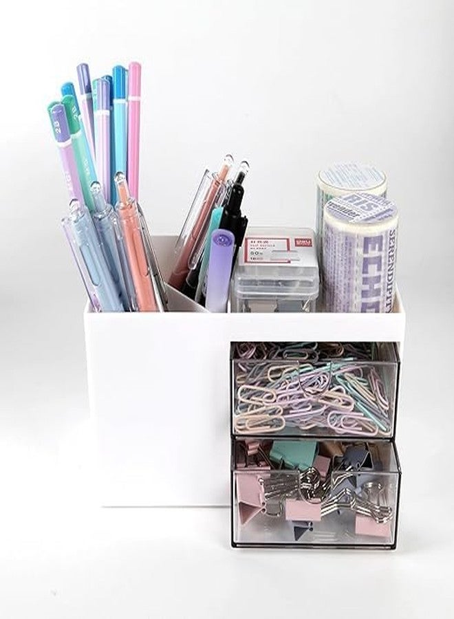 NISHIV Multipurpose Desk Organizer For Study Table Tidy Pen Stand Holder With Drawer Containers Makeup Desk Organizer Storage for Office School Home Pencil Case Card and Paper Clips (Pack Of 1) - Image 4